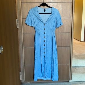 Zara Button Up Chambray Midi Dress